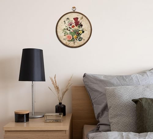 Vintage Floral Wall Decor, Printed Canvas Wall Hanging for Bedroom Kitchen Home Office, Round Decoration, Wall Art Bedroom, Living Room Wall Art, Dorm Decor, Circular Wall Hanging with Hooks,20 - Image 6