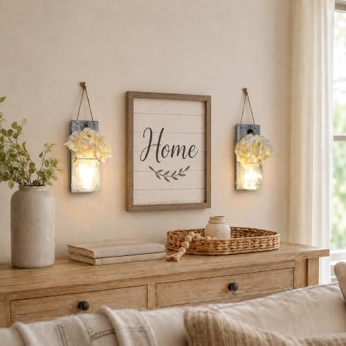 Rustic Mason Jar Sconces Wall Decor, Grey, Set of 2 - Image 6