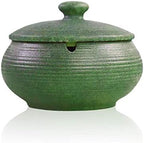 Lependor Ceramic Ashtray with Lid,Windproof,Ash Holder for Smokers,Desktop Smoking Ash Tray for Home Office Decoration - Dark Green by Lependor