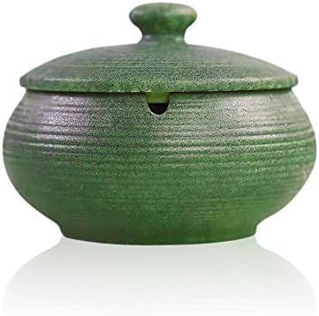 Lependor Ceramic Ashtray with Lid,Windproof,Ash Holder for Smokers,Desktop Smoking Ash Tray for Home Office Decoration - Dark Green by Lependor