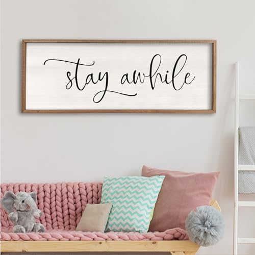 comurdyo Living Room Wall Decor Stay Awhile Sign 40"×15", Wood - Image 5