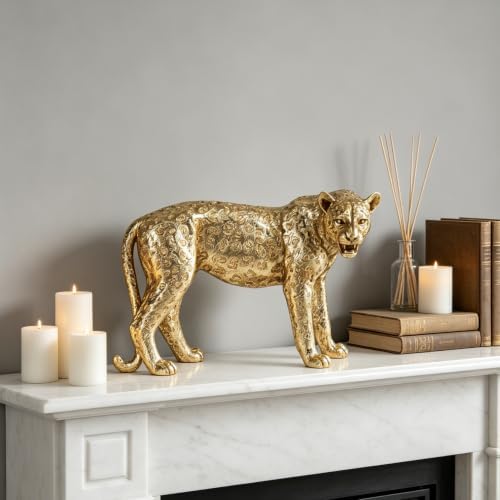 Guichifun Leopard Statue Home Decor Accents - Cheetah Figurines for Shelf Bookshelf TV Stand Decor Bedroom Office Decorations Ideal Gift for Animal Lovers 11.7 x 5.6 x 8.2 Inch - Image 3