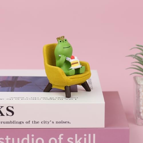 Refintural Miniature Frog Eating Cake Figurine - Funny Shelf Desk Decoration - Perfect Cute Frog Gift (Yellow Sofa) - Image 6