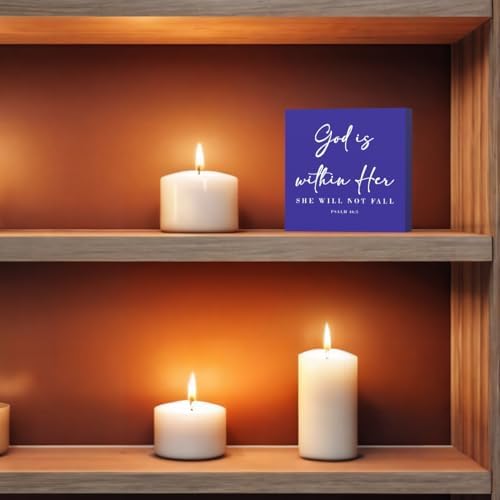 God Is Within Her Bible Verse Artwork Blue Wood Box Sign Rustic Farmhouse Style Psalm 46 : 5 Christian Wood Block Plaque 5 X 5 Inches Home Office Desk Sign Decor for Presents - Image 5