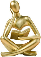 Gold Reading Women Statue, Thinker Sculptures, Abstract Art Ornament, Modern Aesthetic Figurine Decoration, Suitable for Home Living Room Bedroom Office Shelf Table Desk Bookshelf Decor (Gold Left) by Jinkoozz