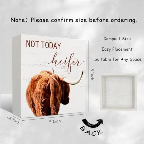 Highland Cow Wooden Sign - Funny Highland Cow Decor Wooden Box Signs, Rustic Farmhouse Bathroom Decor, 5 X 5 Inches - Image 2