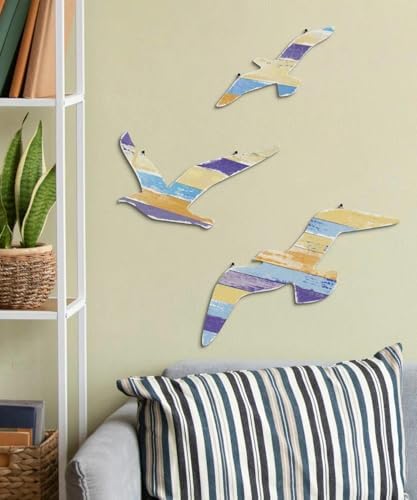 Putuo Decor 3pcs Wood Seagull Wall Decor Beach Wall Hanging Coastal Theme Wall Art Nautical Wall Sculpture Sea Birds Lake House Ocean Decor Vintage Ornaments for Home Bathroom - Image 7
