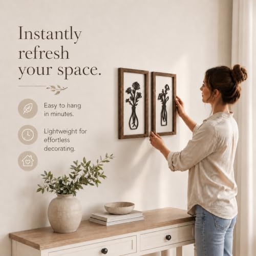 pechpell 3D Wooden Flower Bathroom Wall Art Framed Set of 2 - Image 4