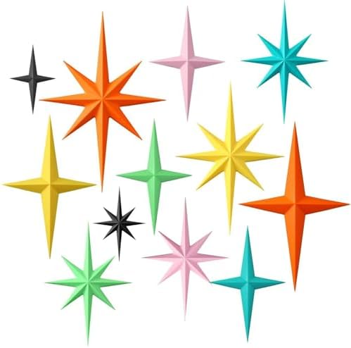 Blulu 12 Pcs Mid Century Modern Decoration Mcm Retro 3D Starburst Art Wall Sculpture, Plastic 8 Pointed Atomic Star Vintage Celestial Whimsigoth Accent for Home Office Room Decor(Retro) - Image 2