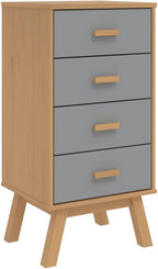 Scandinavian Style Grey and Brown Solid Pine Wood Bedside Cabinet - Image 2