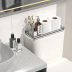 Bathroom Toilet Tank Tray, 13" Wood Toilet Paper Storage Basket Tray Back of Toilet Basket Organizer,Vanity Tray for Perfume Makeup Candle Decor, Black & Farmhouse White - Image 3