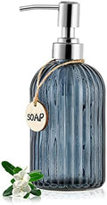 MOCLIF 16 OZ Soap Dispenser，Tempered Glass Clear Vertical Stripe with 304 Rust Proof Stainless Steel Pump Refillable Liquid Hand Soap Dispenser，for Bathroom, Kitchen, Dish Soap，Lotion (Blue Grey) by MOCLIF