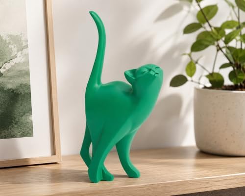 7 Inch Green Proud Cat Statue - Image 4