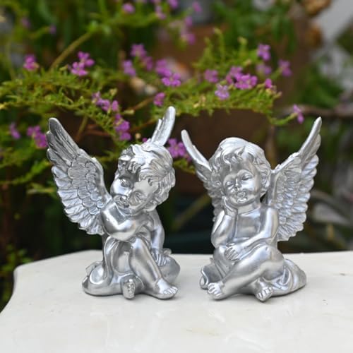 OwMell Set of 2 Cherub Angels Resin Statue Figurine, Indoor Home Decoration - Image 4