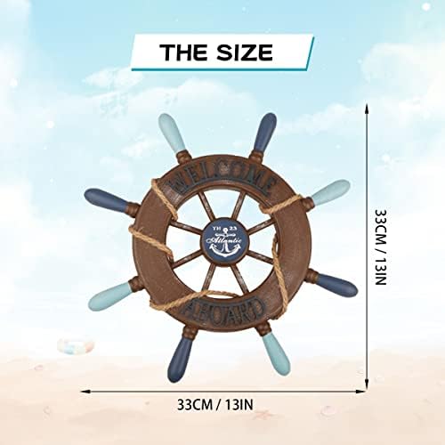 2 Pack 13" Nautical Beach Wooden Ship Wheel and 13" Wooden Anchor with Rope Nautical Boat Steering Wheel Rudder Anchor Wall Art Decor Door Hanging Ornament Beach Theme Home Decoration(Retro Brown) - Image 2