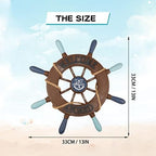 2 Pack 13" Nautical Beach Wooden Ship Wheel and 13" Wooden Anchor with Rope Nautical Boat Steering Wheel Rudder Anchor Wall Art Decor Door Hanging Ornament Beach Theme Home Decoration(Retro Brown) - Image 2