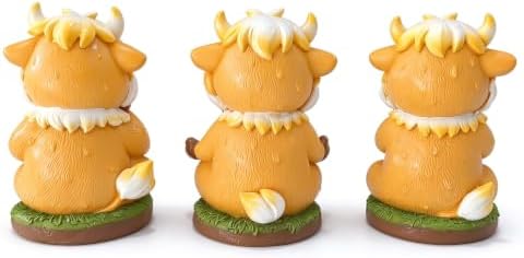 3 Pcs Highland Cow Figurines Resin Statues Cattle Decorations - Meditating Praying Thinking, Rustic Farmhouse Tabletop Centerpiece for Christmas Thanksgiving Birthday Gift Home Office Table Decor - Image 4