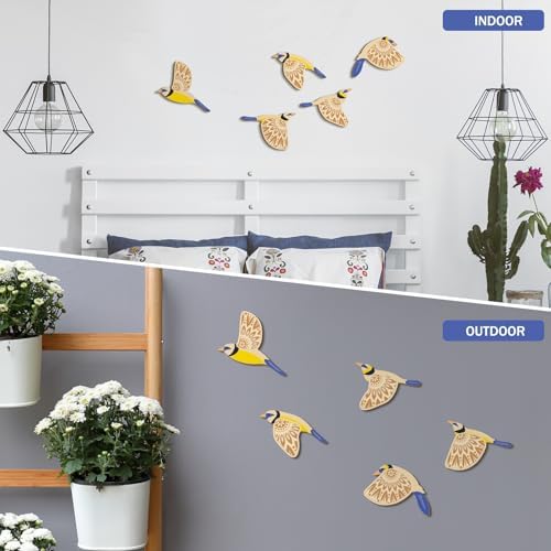 Barydat 5 Pcs Wooden Bird Wall Art Decor folk Birds Art Decor,Blue - Image 3