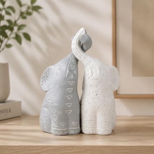 OwMell Set of 2 Loving Elephant Statue Figurine, 6" Elephant Ring Holder - Image 5