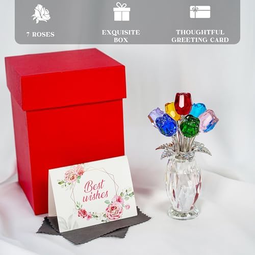 Colorful Crystal Rose Figurine Collectible Wedding Party Decor - Image 4
