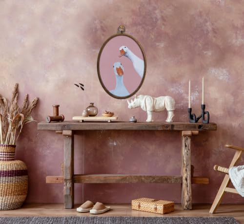 Vintage Whimsical Pink Goose Art, Cottage Core Oval Wall Decor, Waterproof - Image 3