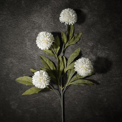 Waipfaru 12 Pcs Artificial Pompon Mums Faux Flowers for Vase, 27" Bulk Long Floral Fake Chrysanth Branches with Stems Vase Filler for DIY Bouquet Centerpieces, Indoor Home Decorations, No vase, Cream - Image 4