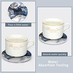 Coasters Set of 6, Navy Blue Marble Abstract Ceramic Coasters with Holder - Image 2