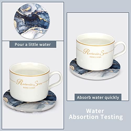 Coasters Set of 6, Navy Blue Marble Abstract Ceramic Coasters with Holder - Image 2