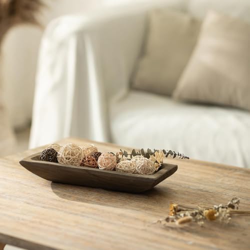 Hanobe Wood Decorative Dough Bowl for Coffee Table Decor, 14" Rustic Brown - Image 6