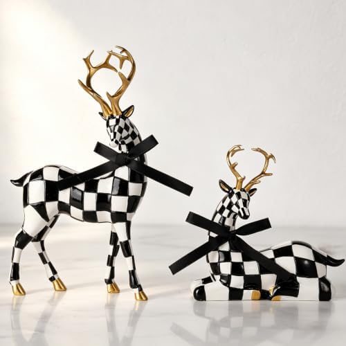 WDS WONDROUS Christmas Decorations Deer Figurines Black White Table Decor - Image 6