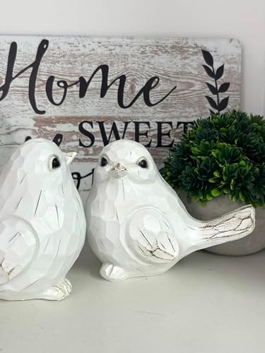 Set of 2 White Bird Decor for Home Decor, Farmhouse Bird Decor Bird Statue Sculpture - Decorative Carved Rustic Distressed Animal Bird Decor Ornaments - Collectible Bird Figurine | Spring - Image 4