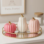 White Pink and Gold Pumpkin Decor, 3Pcs Resin Pumpkin Figurines Fall Decor - Image 3