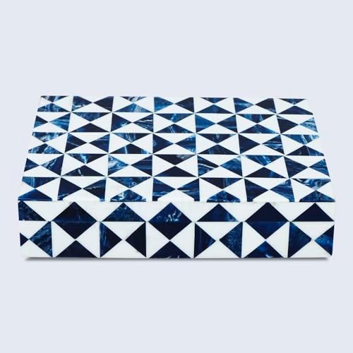Handicrafts Home Blue and White Decorative Storage Box with Lid – Slim Decorative Storage Box, Handmade Resin Inlay Wooden Box, Remote Holder, Desk Organizer, Small Keepsake Box- 5x7x1.5 - Image 4