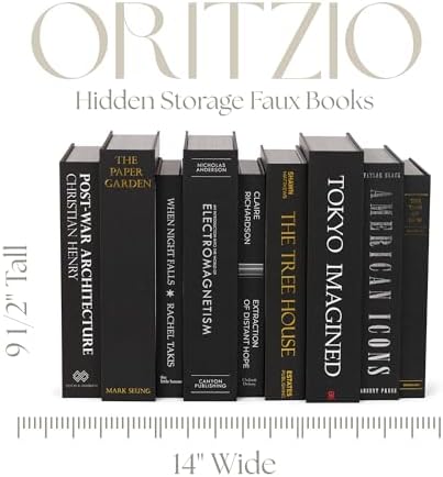 ORITZIO Oversized Set of 9 Faux Books with Hidden Storage (Black), Fashion Books, Coffee Table Accessory, Bookshelf Decor, Home Staging - Image 4