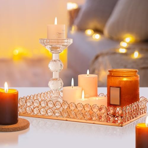 Metal Crystal Mirror Tray - 11.2"x8.1" Table Centerpieces Tray, Multi-Functional Display for Flowers/Cupcakes/Jewelry, Vanity Organizer & Wedding Dessert Table Accent (1, Gold) - Image 5