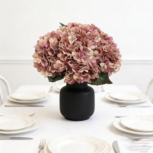 Kimura's Cabin 6pcs Fake Hydrangea Vintage Artificial Flowers, Fall Pink - Image 3