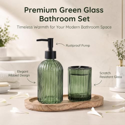 2 Pcs Green Bathroom Accessories Set, Glass Bathroom Set, Soap Dispenser, Toothbrush Holder Set, Crystal Modern Bathroom Decor, Housewarming Gift Set - Image 3
