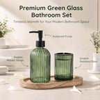 2 Pcs Green Bathroom Accessories Set, Glass Bathroom Set, Soap Dispenser, Toothbrush Holder Set, Crystal Modern Bathroom Decor, Housewarming Gift Set - Image 3