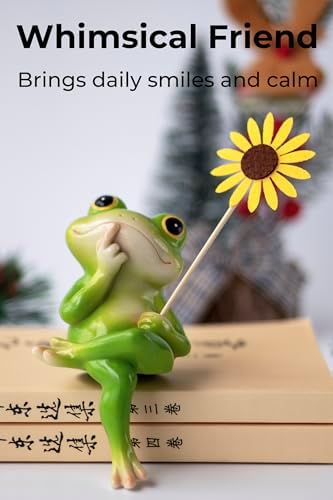 Frog Figurine, Patriotic Resin Frog Statue with Flag, Shelf Decor for Living Room Desk Office, Funny Frog Outdoor Decor for Yard Patio Porch and Lawn, Garden Frog Gifts for Women and Men - Image 2