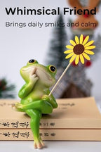 Frog Figurine, Patriotic Resin Frog Statue with Flag, Shelf Decor for Living Room Desk Office, Funny Frog Outdoor Decor for Yard Patio Porch and Lawn, Garden Frog Gifts for Women and Men - Image 2