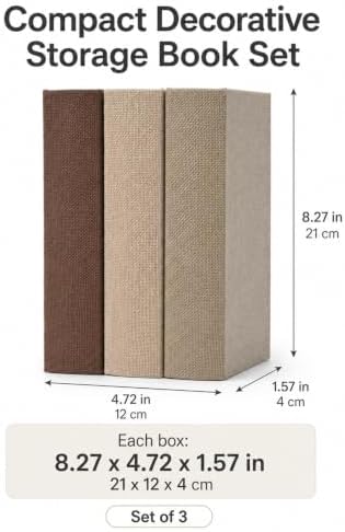 DECOR4SEASON Modern Linen and Wood Decorative Faux Book Boxes Set of 3, 8" - Image 2