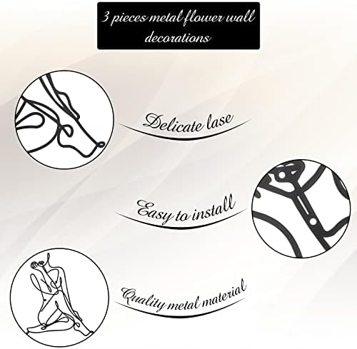 Photect 3 Pcs Metal Wall Art Minimalist Woman Line Decor, Classic, Black - Image 5
