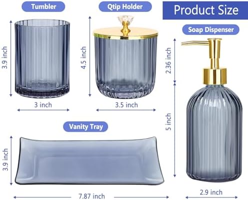 Haturi Glass Bathroom Accessories Set, Blue Bathroom Set, 4 Pcs - Image 5