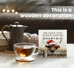 Christmas Highland Cow Bathroom Decor Sign - Farmhouse Western Christmas Animal Bathroom Decor,Rustic Farm Animal He Sees You When You're Pooping Signs,Highland Cow Gifts for Women - Image 2