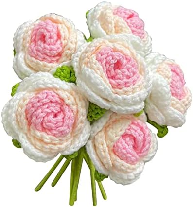JOONOR 6 Pcs Hand-Woven Roses, Crochet Rose Flower Bouquet, Gradient Pink by JOONOR