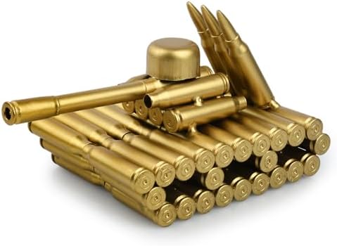 Bullet Shell Casing Shaped Tank Sculpture, Army-Inspired Tank Figurine Desk Decor Metal Craft Collectible Gift by Coiyie