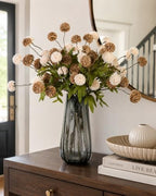 Brown Neutral Fall Decor with Vase, Artificial Chrysanthemums for Indoors - Image 7