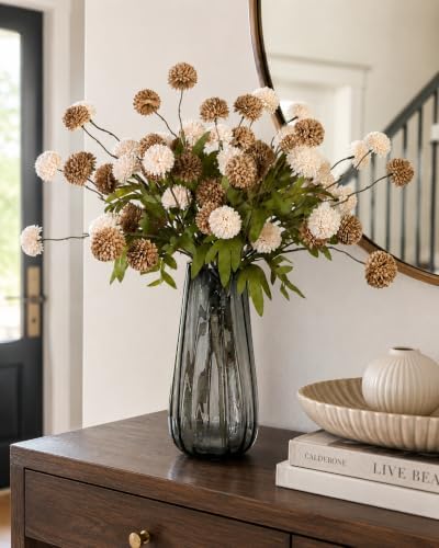 Brown Neutral Fall Decor with Vase, Artificial Chrysanthemums for Indoors - Image 7