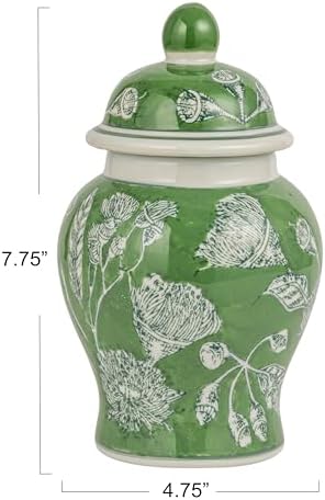 Creative Co-Op Decorative Ceramic Ginger Jar with Domed Lid, Green - Image 2