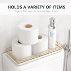 Toilet Paper Basket Organizer, Oak Wood Toilet Tank Tray with Metal Frame - Image 2